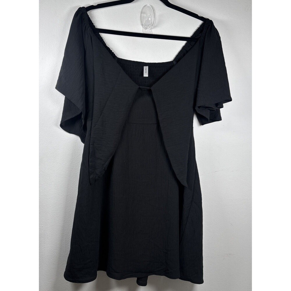 Dokotoo Black Smocked Babydoll Mini Dress M Flutter Sleeve Boho Cottagecore